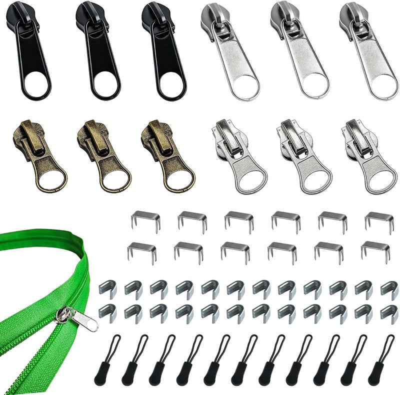 Vintex 60 Pcs Zipper Repair Kit with Replacement Sliders, #5 Metal Zipper Pull Replacement Kit for Jackets, Coats, Tents, Backpacks, Sleeping Bags, and Luggage - Image 1